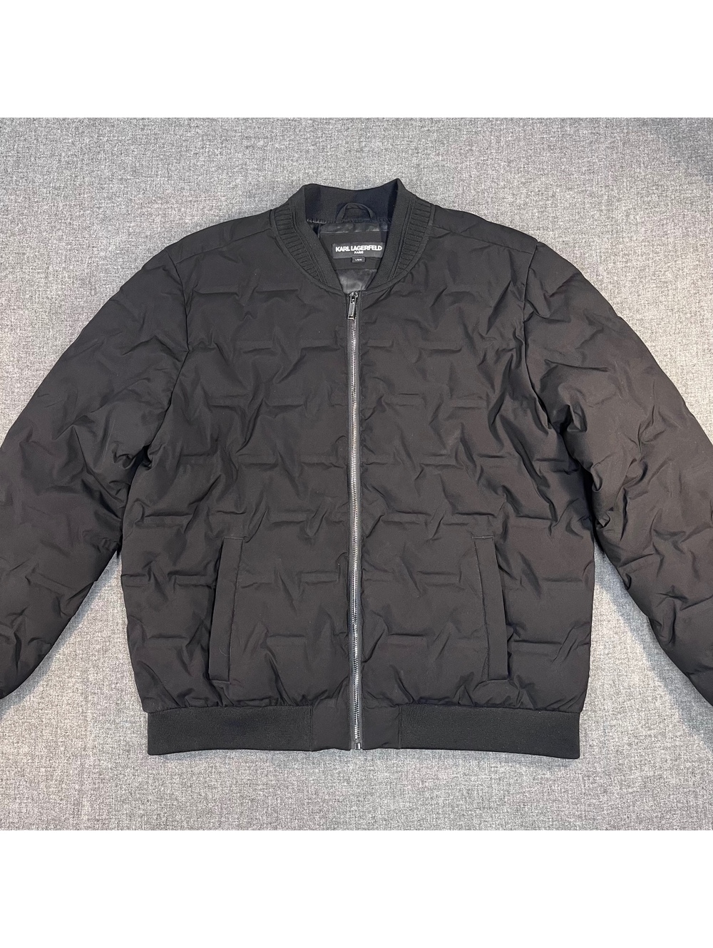 Men’s  Karl Lagerfeld Paris black heat-sealed quilted bomber jacket full-zip L